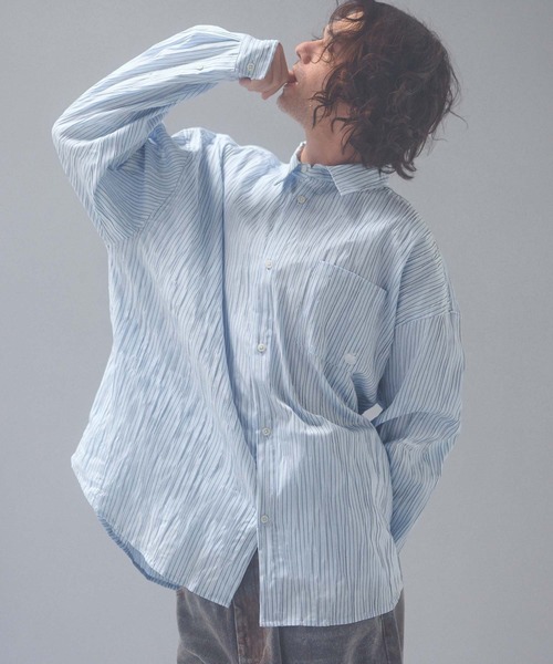 ADAM PATEK(アダムパテック)の「ms6671-stitched calm pinchstripe shirt ストライプシャツ(AP2625004)(シャツ/ブラウス・メンズ・ブルー/ホワイト・1/2)」の2枚目の写真