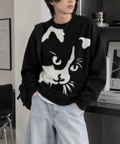 Bling Leads(ブリングリーズ)の「【Bls】【ZM】【Bling Leads】JQDコットンニット アニマル/猫(ニット/セーター・メンズ・ブラック系その他2/ブラック系その他4/ブラック系その他3/ブラック系その他・LARGE/MEDIUM)」の1枚目の写真