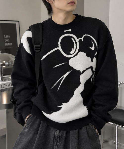 Bling Leads(ブリングリーズ)の「【Bls】【ZM】【Bling Leads】JQDコットンニット アニマル/猫(ニット/セーター・メンズ・ブラック系その他2/ブラック系その他4/ブラック系その他3/ブラック系その他・LARGE/MEDIUM)」の2枚目の写真