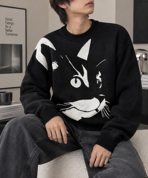 Bling Leads(ブリングリーズ)の「【Bls】【ZM】【Bling Leads】JQDコットンニット アニマル/猫(ニット/セーター・メンズ・ブラック系その他2/ブラック系その他4/ブラック系その他3/ブラック系その他・LARGE/MEDIUM)」の3枚目の写真