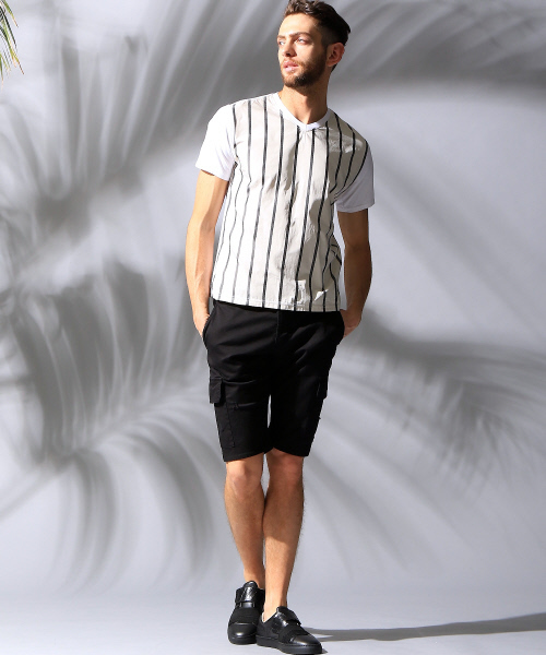5351 POUR LES HOMMES(ゴーサンゴーイチプールオム)の「メモリーストライプVネック(Tシャツ/カットソー・メンズ・アイボリー/ブラック・1/2/3)」の8枚目の写真