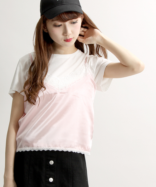 WEGO（ウィゴー）の「WEGO/ランジェリーキャミソール（キャミソール・レディース・ブラック/サックスブルー/ホワイト/ピンク/ライトピンク・FREE）」の4枚目の写真