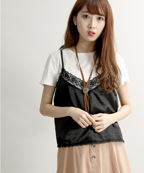 WEGO（ウィゴー）の「WEGO/ランジェリーキャミソール（キャミソール・レディース・ブラック/サックスブルー/ホワイト/ピンク/ライトピンク・FREE）」の2枚目の写真