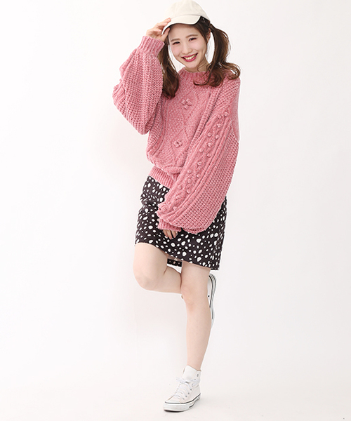 one after another NICE CLAUP（ワンアフターアナザーナイスクラップ）の「モールヤーンケーブルニット（ニット/セーター・レディース・サックスブルー/ブラウン/ピンク/アイボリー・FREE）」の20枚目の写真