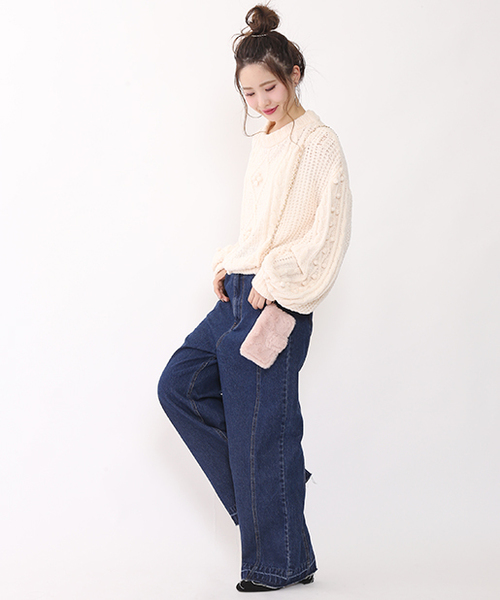 one after another NICE CLAUP（ワンアフターアナザーナイスクラップ）の「モールヤーンケーブルニット（ニット/セーター・レディース・サックスブルー/ブラウン/ピンク/アイボリー・FREE）」の14枚目の写真