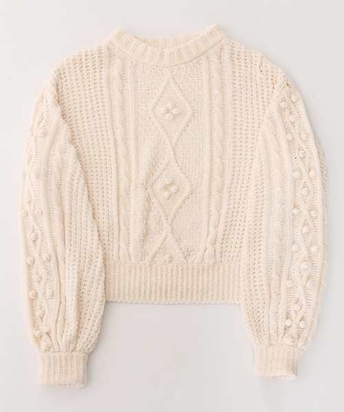 one after another NICE CLAUP（ワンアフターアナザーナイスクラップ）の「モールヤーンケーブルニット（ニット/セーター・レディース・サックスブルー/ブラウン/ピンク/アイボリー・FREE）」の6枚目の写真