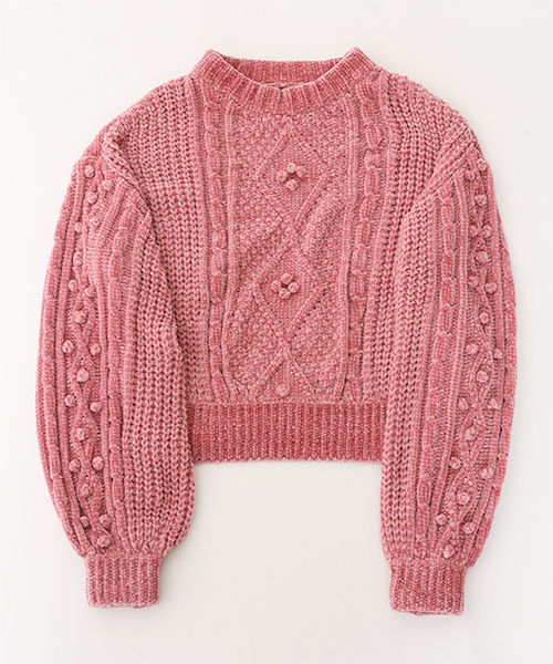 one after another NICE CLAUP（ワンアフターアナザーナイスクラップ）の「モールヤーンケーブルニット（ニット/セーター・レディース・サックスブルー/ブラウン/ピンク/アイボリー・FREE）」の7枚目の写真