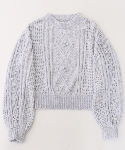 one after another NICE CLAUP（ワンアフターアナザーナイスクラップ）の「モールヤーンケーブルニット（ニット/セーター・レディース・サックスブルー/ブラウン/ピンク/アイボリー・FREE）」の8枚目の写真