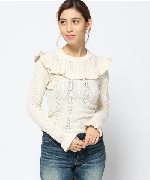 SLY（スライ）の「LACE WORK HG ラッフルTOPS（ニット/セーター・レディース・オレンジ系その他/オフホワイト/ブラック・1/2）」の12枚目の写真