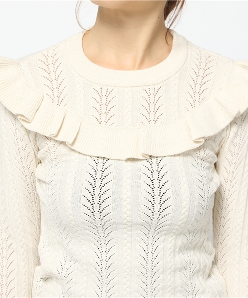 SLY（スライ）の「LACE WORK HG ラッフルTOPS（ニット/セーター・レディース・オレンジ系その他/オフホワイト/ブラック・1/2）」の8枚目の写真