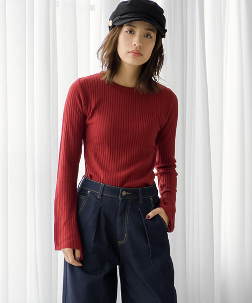 Re:EDIT（リエディ）の「[リエディ]リブニットソーフレアスリーブトップス[2016秋冬新作]トップス/ニットトップス（ニット/セーター・レディース・ブラック/アイボリー/ワイン/ベージュ/グレー・MEDIUM）」の5枚目の写真