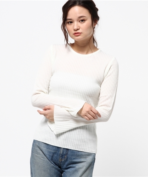 Re:EDIT（リエディ）の「[リエディ]リブニットソーフレアスリーブトップス[2016秋冬新作]トップス/ニットトップス（ニット/セーター・レディース・ブラック/アイボリー/ワイン/ベージュ/グレー・MEDIUM）」の2枚目の写真