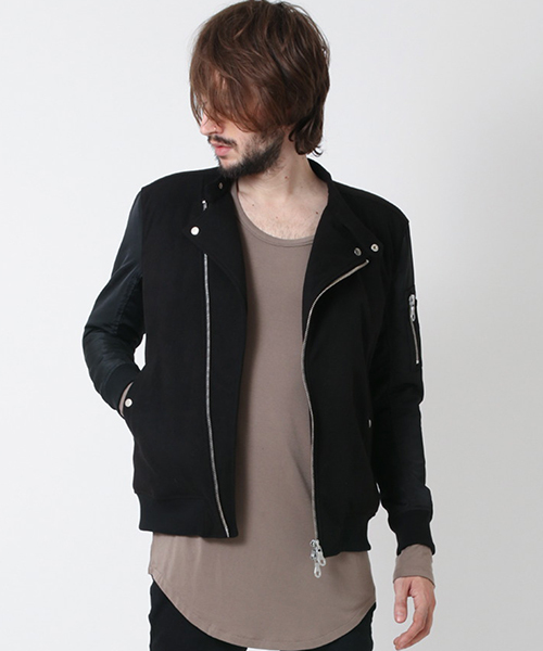 NO ID.（ノーアイディ）の「mj4437-ｳｰﾙｼﾞｬｰｼﾞｰ×ｸﾞﾛｸﾞﾗﾝWﾗｲﾀﾞｰｽMA-1-BLZ ﾌﾞﾙｿﾞﾝ（MA-1・メンズ・アッシュグレー/ブラック/ベージュ・2/3/1）」の2枚目の写真