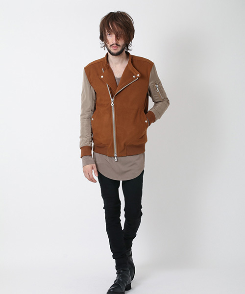 NO ID.（ノーアイディ）の「mj4437-ｳｰﾙｼﾞｬｰｼﾞｰ×ｸﾞﾛｸﾞﾗﾝWﾗｲﾀﾞｰｽMA-1-BLZ ﾌﾞﾙｿﾞﾝ（MA-1・メンズ・アッシュグレー/ブラック/ベージュ・2/3/1）」の14枚目の写真