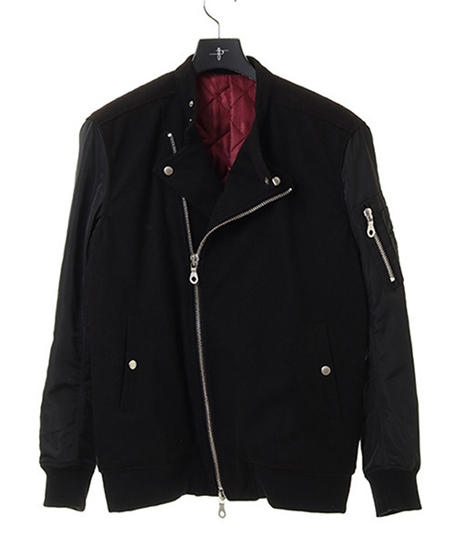 NO ID.（ノーアイディ）の「mj4437-ｳｰﾙｼﾞｬｰｼﾞｰ×ｸﾞﾛｸﾞﾗﾝWﾗｲﾀﾞｰｽMA-1-BLZ ﾌﾞﾙｿﾞﾝ（MA-1・メンズ・アッシュグレー/ブラック/ベージュ・2/3/1）」の8枚目の写真