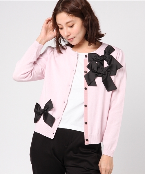 配色リボンカーディガン