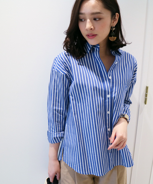 N.（N. Natural Beauty Basic）（エヌエヌナチュラルビューティーベーシック）の「コットンBIGシャツ（シャツ/ブラウス・レディース・ホワイト/ホワイト系その他/ダークネイビー・MEDIUM）」の3枚目の写真