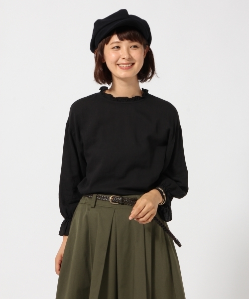 GLOBAL WORK(グローバルワーク)の「ネックフリルブラウス長袖/763863(シャツ/ブラウス・レディース・ブラック/レッド/ネイビー/オフホワイト・MEDIUM/LARGE)」の3枚目の写真