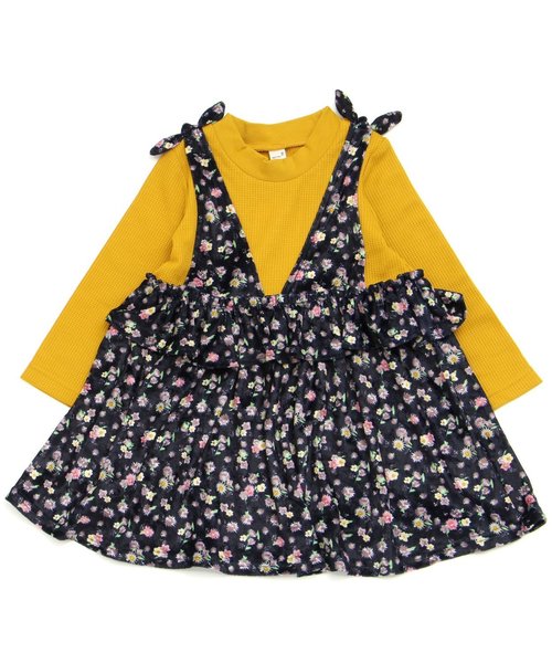 apres les cours(アプレレクール)の「花柄ベロアワンピース(ワンピース・キッズ・イエロー/ネイビー・90/100/110/120/130/140/80)」の2枚目の写真