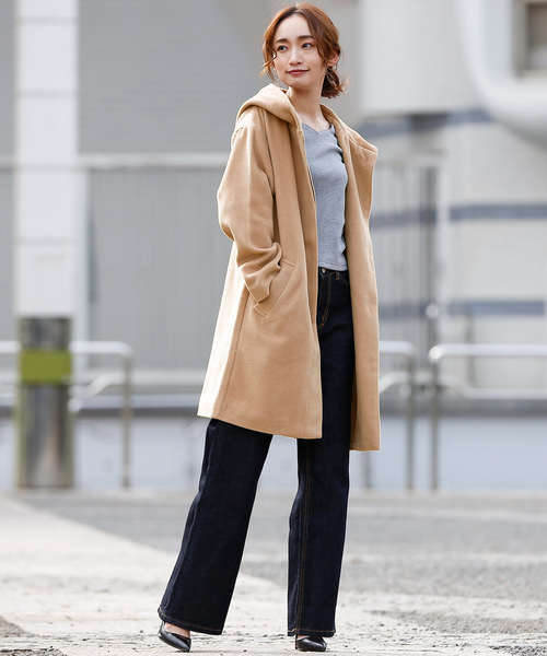 Luz Llena(ラズレナ)の「カルゼフード付きロングコート(その他アウター・レディース・ブラック/グレー/キャメル・MEDIUM/LARGE)」の1枚目の写真