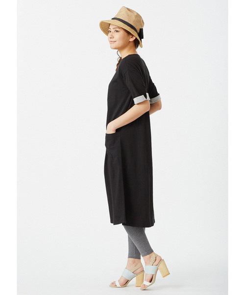 Live in comfort（リブインコンフォート）の「リブ　イン　コンフォート　異素材遣いの後ろリボンＵＶカット帽子（ハット・レディース・ブラック/ベージュ・ONE SIZE）」の7枚目の写真