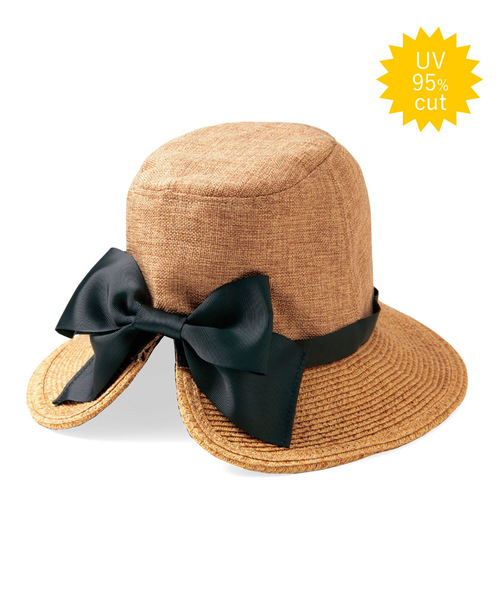 Live in comfort（リブインコンフォート）の「リブ　イン　コンフォート　異素材遣いの後ろリボンＵＶカット帽子（ハット・レディース・ブラック/ベージュ・ONE SIZE）」の10枚目の写真