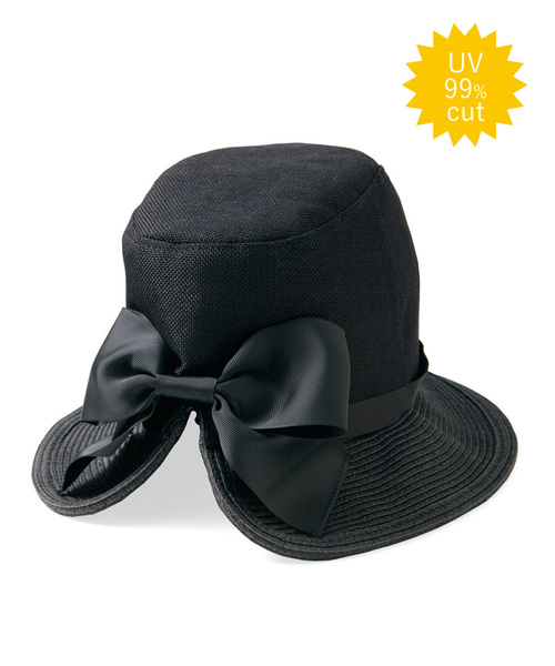 Live in comfort（リブインコンフォート）の「リブ　イン　コンフォート　異素材遣いの後ろリボンＵＶカット帽子（ハット・レディース・ブラック/ベージュ・ONE SIZE）」の9枚目の写真