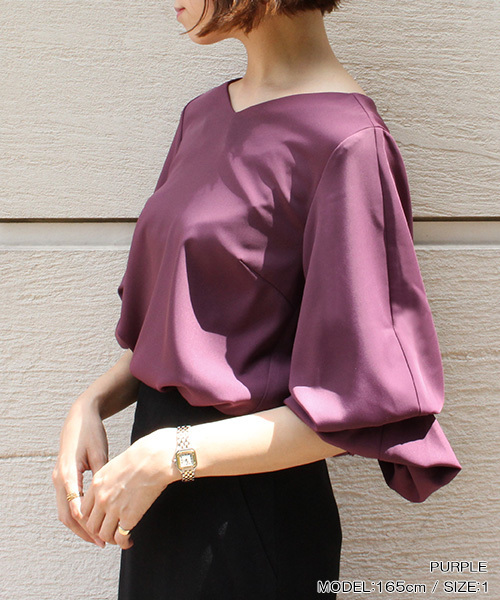 RANDA(ランダ)の「2WAYホイップスリーブVネックブラウス(シャツ/ブラウス・レディース・ブルー/パープル/マスタード・0/1)」の3枚目の写真