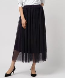 ウエストゴムマキシ丈ロングチュールフレアスカート