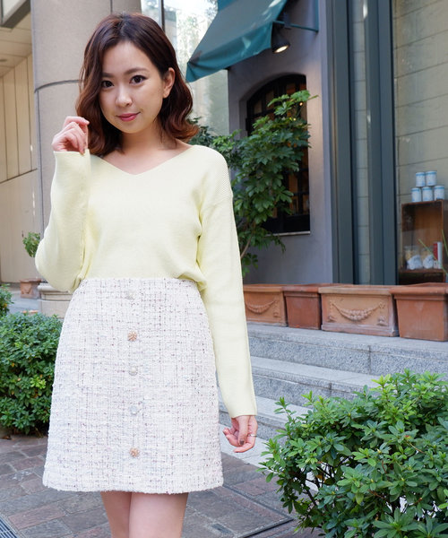 MIIA（ミーア）の「スプリングツイードビジュー台形スカート（スカート・レディース・オフホワイト/グレー/ブラック・S/M）」の2枚目の写真