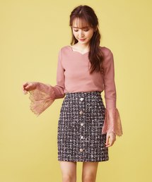 MIIA | スプリングツイードビジュー台形スカート(スカート)