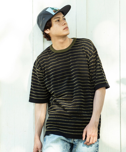glamb(グラム)の「Rook border knit / ルークボーダーニット(ニット/セーター・メンズ・ホワイト×ブルー/ブルー系その他/ブラック×カーキ・2/0/4/3/1)」の3枚目の写真