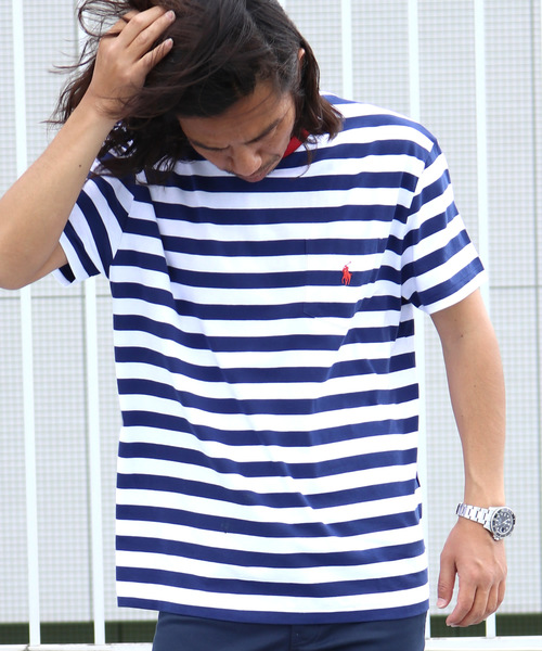 POLO RALPH LAUREN（ポロ ラルフ ローレン）の「POLO Ralph Lauren/ポロラルフローレン Classic Fit Striped Pocket Tee ボーダーTシャツ（Tシャツ/カットソー・メンズ・ホワイト/ブルー/ピンク・L/M/S）」の2枚目の写真