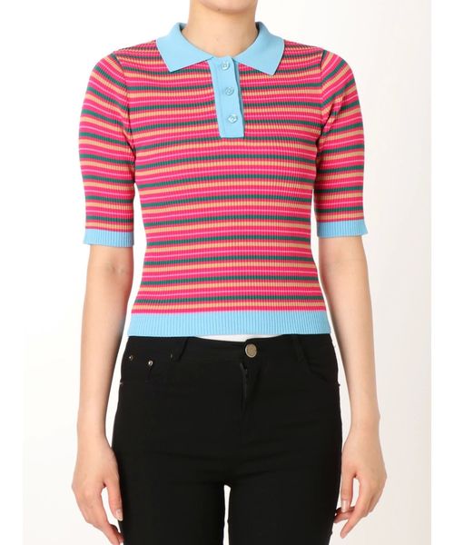 jouetie（ジュエティ）の「バイカラーニットポロ（ポロシャツ・レディース・ブラック/ピンク/パープル/その他1・MEDIUM）」の5枚目の写真