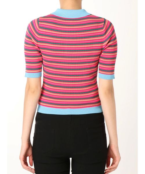 jouetie（ジュエティ）の「バイカラーニットポロ（ポロシャツ・レディース・ブラック/ピンク/パープル/その他1・MEDIUM）」の7枚目の写真