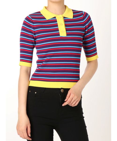 jouetie（ジュエティ）の「バイカラーニットポロ（ポロシャツ・レディース・ブラック/ピンク/パープル/その他1・MEDIUM）」の16枚目の写真