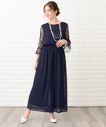 Lace Ladies | 袖レースウエストゴムシフォンフォーマルロングパンツドレス(パンツドレス)