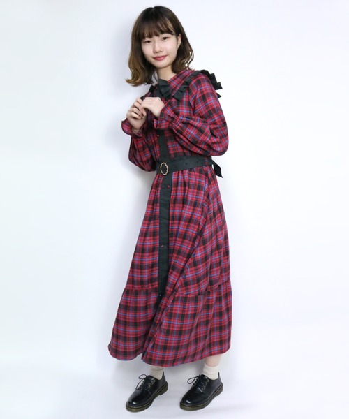 シェリエ shellerクラシカルジャケットドレスチェックワンピース