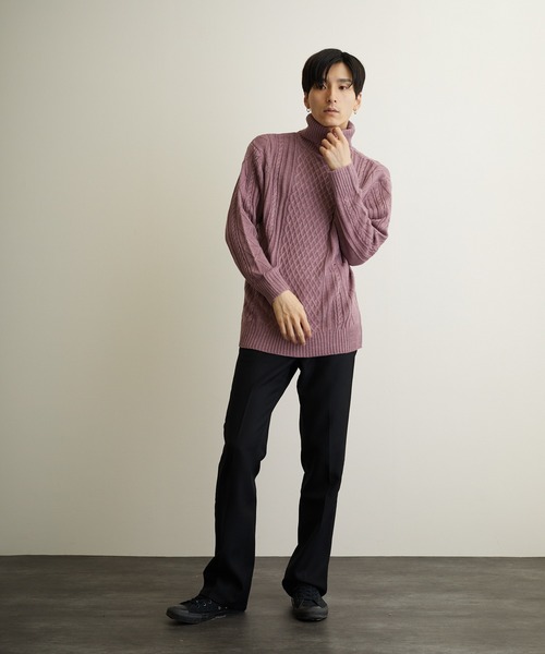 VIBGYOR(ヴィブジョー)の「VIBGYOR Select/ケーブルタートルネックニット(BL)(ニット/セーター・メンズ・アイボリー/ホワイト系その他/ブラック/ブラック系その他/杢グレー/ベージュ系その他/パープル系その他/ワイン・MEDIUM/LARGE/X-LARGE)」の7枚目の写真