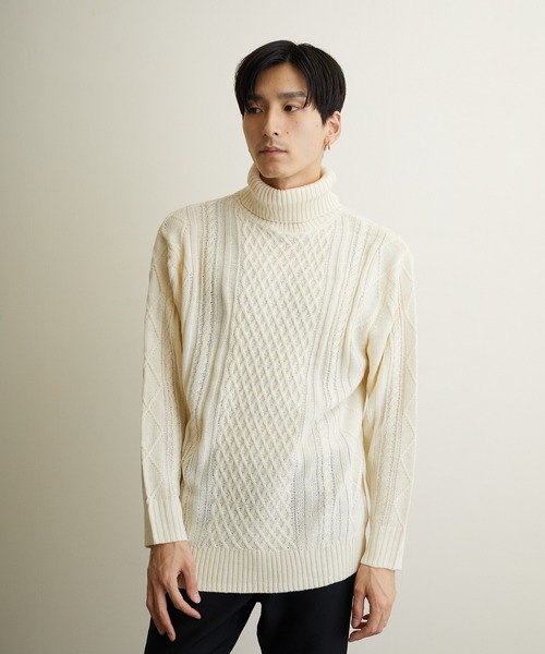 VIBGYOR(ヴィブジョー)の「VIBGYOR Select/ケーブルタートルネックニット(BL)(ニット/セーター・メンズ・アイボリー/ホワイト系その他/ブラック/ブラック系その他/杢グレー/ベージュ系その他/パープル系その他/ワイン・MEDIUM/LARGE/X-LARGE)」の20枚目の写真