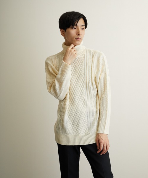 VIBGYOR(ヴィブジョー)の「VIBGYOR Select/ケーブルタートルネックニット(BL)(ニット/セーター・メンズ・アイボリー/ホワイト系その他/ブラック/ブラック系その他/杢グレー/ベージュ系その他/パープル系その他/ワイン・MEDIUM/LARGE/X-LARGE)」の22枚目の写真