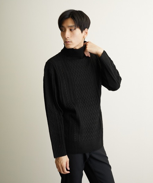 VIBGYOR(ヴィブジョー)の「VIBGYOR Select/ケーブルタートルネックニット(BL)(ニット/セーター・メンズ・アイボリー/ホワイト系その他/ブラック/ブラック系その他/杢グレー/ベージュ系その他/パープル系その他/ワイン・MEDIUM/LARGE/X-LARGE)」の14枚目の写真