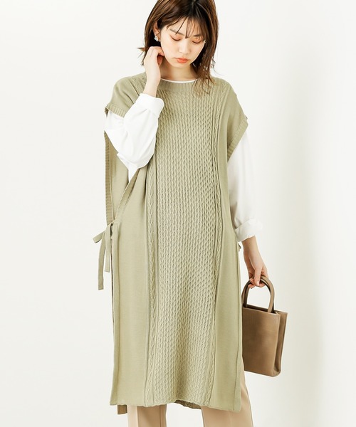 natural couture（ナチュラルクチュール）の「ケーブル編みロングベスト（ベスト・レディース・ホワイト/ミント/ライトベージュ・FREE）」の18枚目の写真
