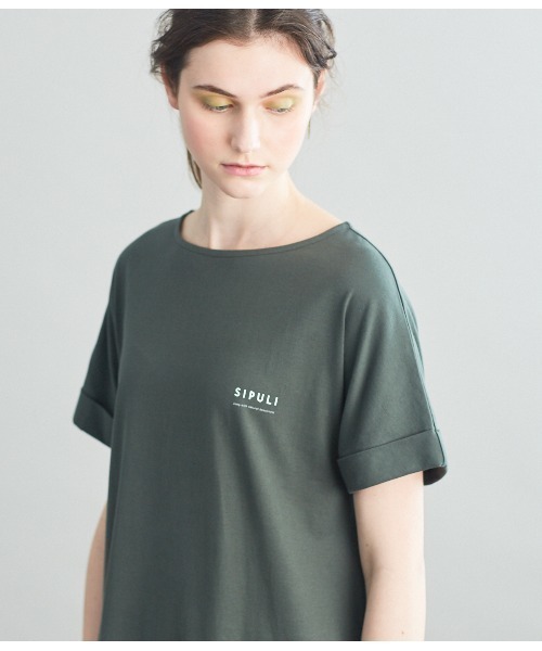 SIPULI(シプリ)の「【Luomu】ハイツイストオーガニックコットン天竺 アシンメトリーTシャツチュニック(チュニック・レディース・モスグリーン/アイボリー/ピンク・2)」の6枚目の写真