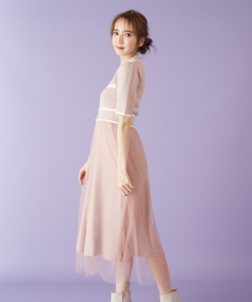 MIIA（ミーア）の「バイカラーニットチュールドッキングワンピース（ワンピース・レディース・ブラック/ベージュ/パープル/ピンク・FREE）」の16枚目の写真