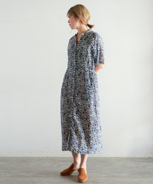 美品 NOMBRE IMPAIR パープルフラワーPT　5分袖ワンピース NOMBRE IMPAIR（ノンブルアンペール）の「Bright Flower 5分袖
