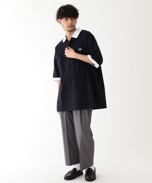 FRED PERRY（フレッドペリー）の「FRED PERRY × BEAMS / 別注 Over Size Polo Shirts（ポロシャツ・メンズ・ネイビー/ブラック・LARGE/SMALL/MEDIUM/X-LARGE）」の3枚目の写真