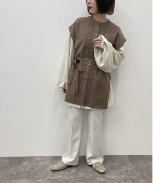 apres jour mignon（アプレジュールミニョン）の「ピンタックニットベスト【ZOZOTOWN限定アイテム】（ベスト・レディース・モカ/アイボリー/ライトベージュ・フリー/X-LARGE）」の14枚目の写真