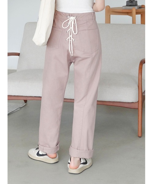 Mayree（メイリー）の「【Mayree】バックレースアップ センターラインチノ ツイル パンツ/ デニムパンツ 2021SS（チノパンツ・レディース・ライトブルー/ブラック/インディゴブルー/ブルー/アイボリー/サンドベージュ/ピンクベージュ・FREE）」の7枚目の写真