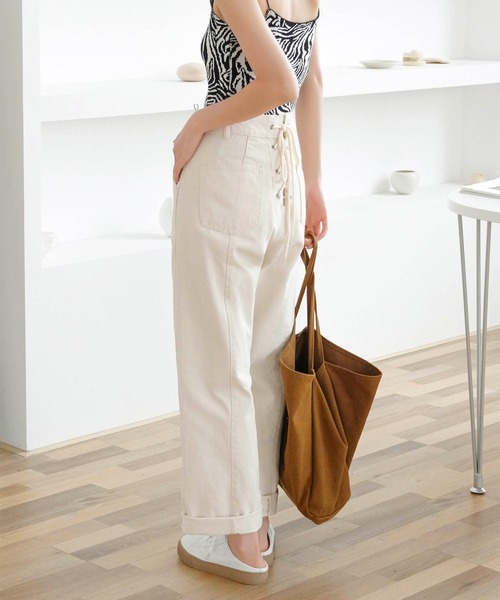 Mayree（メイリー）の「【Mayree】バックレースアップ センターラインチノ ツイル パンツ/ デニムパンツ 2021SS（チノパンツ・レディース・ライトブルー/ブラック/インディゴブルー/ブルー/アイボリー/サンドベージュ/ピンクベージュ・FREE）」の2枚目の写真